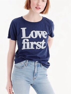 J. Crew Navy Blue 'Love First' Short Sleeve Graphic Tee